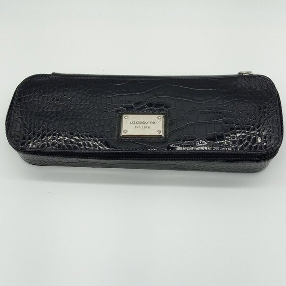 Liz Claiborne Handbags - Liz Claiborne Black Faux Croc Jewelry Travel Bag Pouch Organizer Zipper
